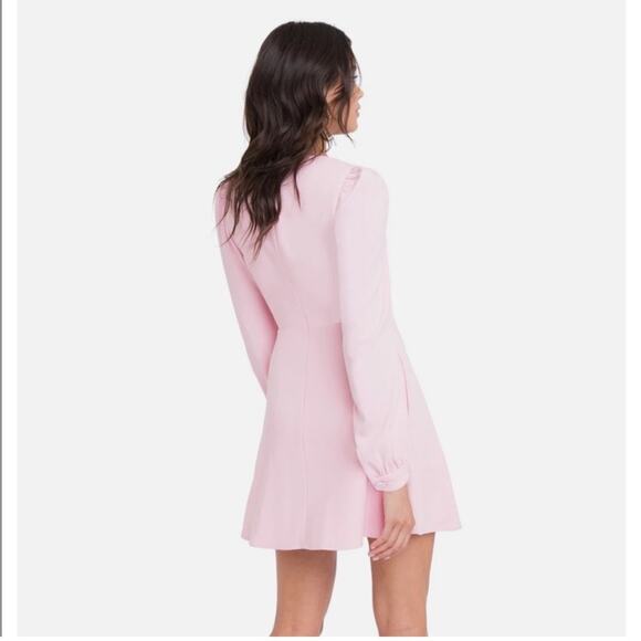 Black Halo Ellen Mini Dress Pink Bow Tie Puff Sleeve Preppy Coquette 8 $375 - Picture 3 of 12